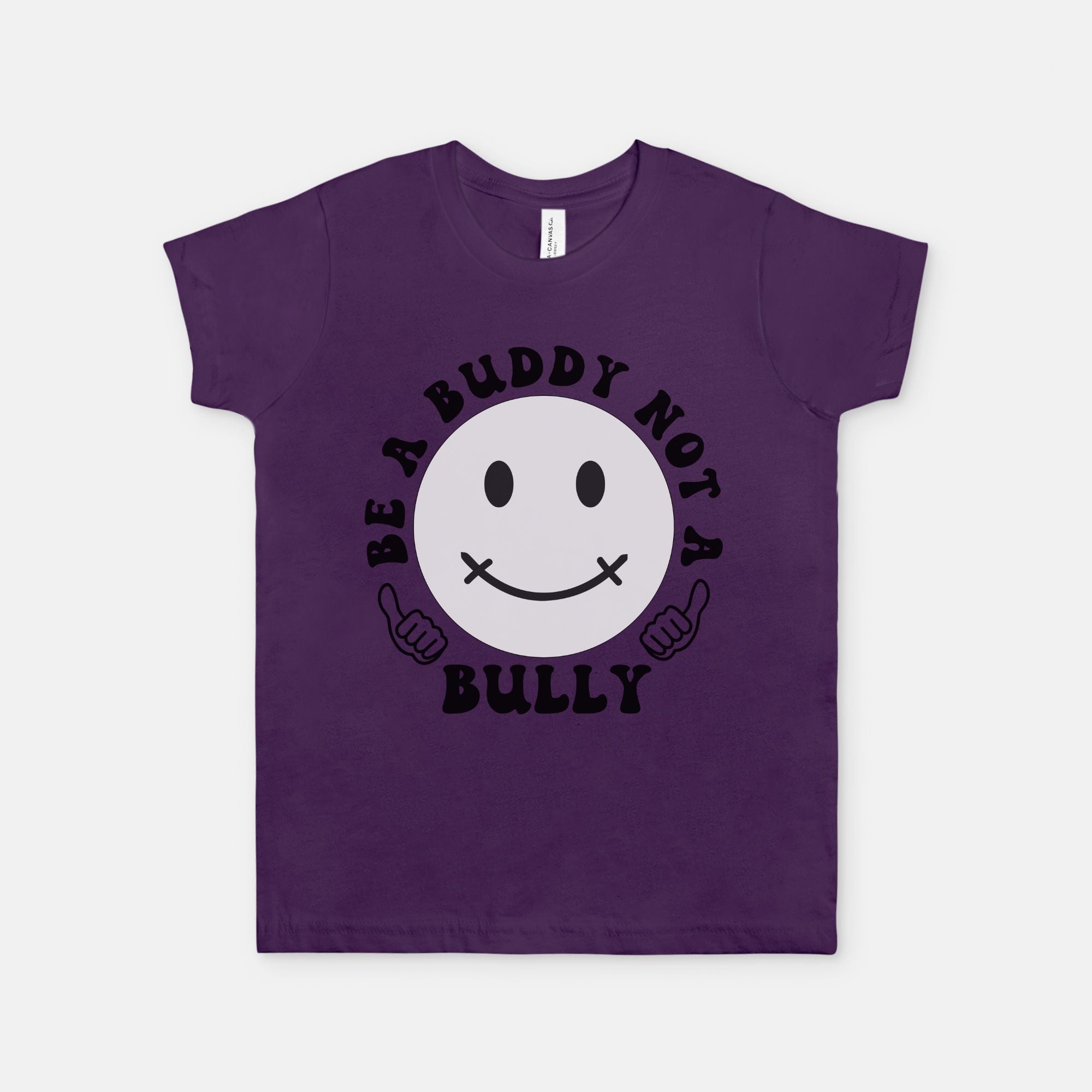 Be A Buddy Not A Bully graphic design purple tee