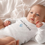 Wanted.Chosen.loved adoption onesie with baby boy footprints.