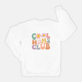 COOL MOMS CLUB ON THE BACK OF SWEATSHIRT IN BRIGHT COLORS