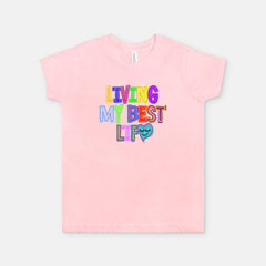 Living My Best Life Graphic Design Pink T-shirt in Rainbow colors