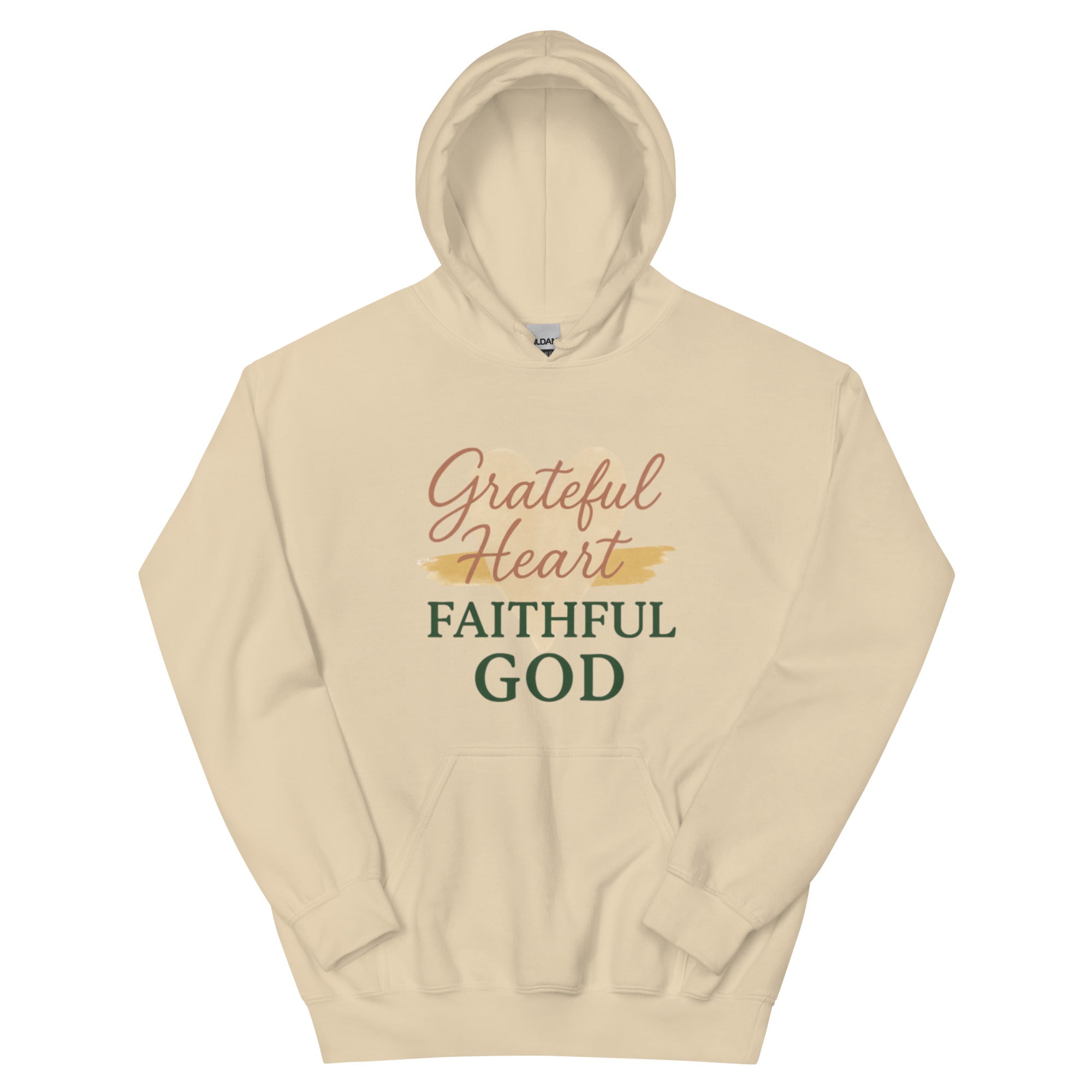 Grateful heart faithful god graphic design on a hoodie